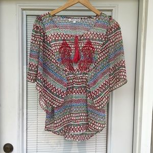 Joy Joy Multi Color Batwing Top